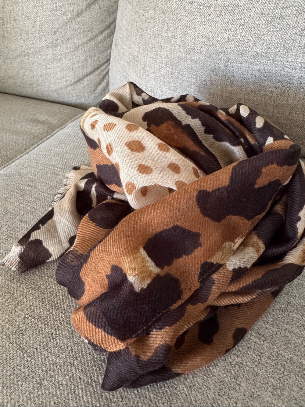 Chico's Brown and Cream Animal Print Oblong Scarf - Picture 3 of 4